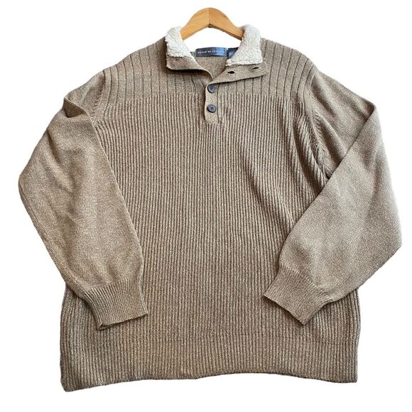 Vintage‎ Oscar De La Renta Men’s L Pullover Sweater Beige Tan Button Neck Cotton - Picture 3 of 8